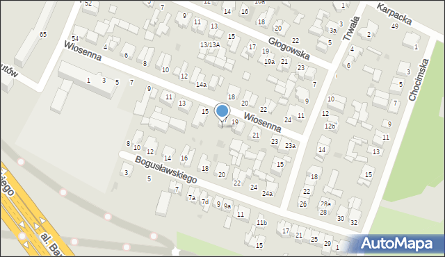 Łódź, Wiosenna, 17a, mapa Łodzi