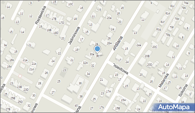 Łomianki, Wiślana, 30, mapa Łomianki