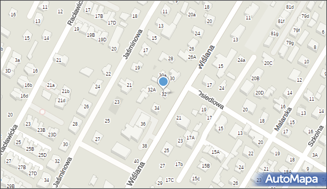 Łomianki, Wiślana, 32, mapa Łomianki