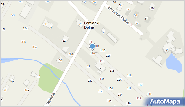 Łomianki Dolne, Wiślana, 11a, mapa Łomianki Dolne