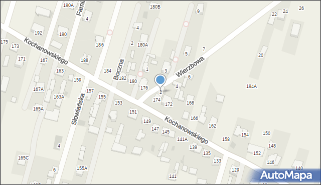 Łomna, Wierzbowa, 2, mapa Łomna