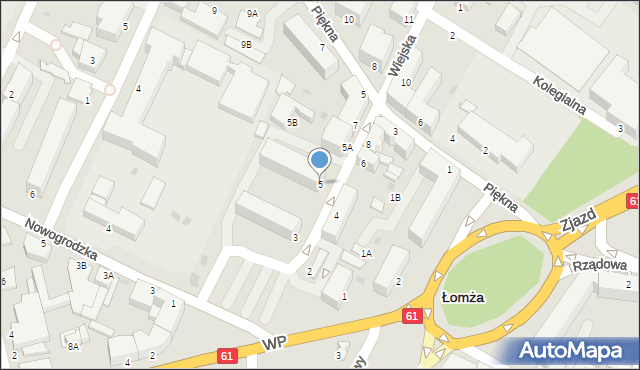 Łomża, Wiejska, 5, mapa Łomży