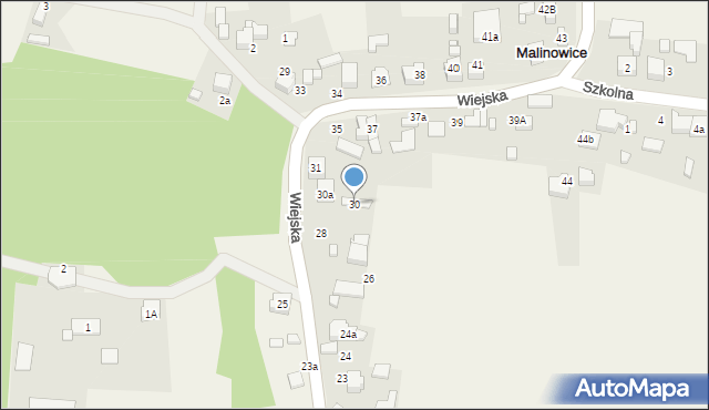 Malinowice, Wiejska, 30, mapa Malinowice