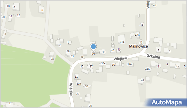 Malinowice, Wiejska, 36, mapa Malinowice