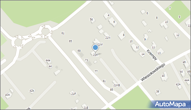Mielec, Wiesiołowskiego, 21K, mapa Mielca