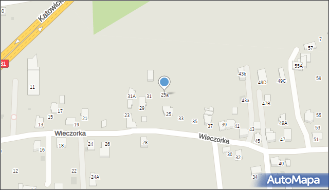 Mikołów, Wieczorka Józefa, 25a, mapa Mikołów