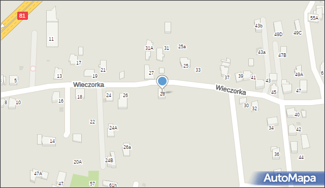 Mikołów, Wieczorka Józefa, 28, mapa Mikołów