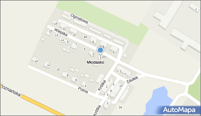 Młodasko, Wiejska, 1, mapa Młodasko