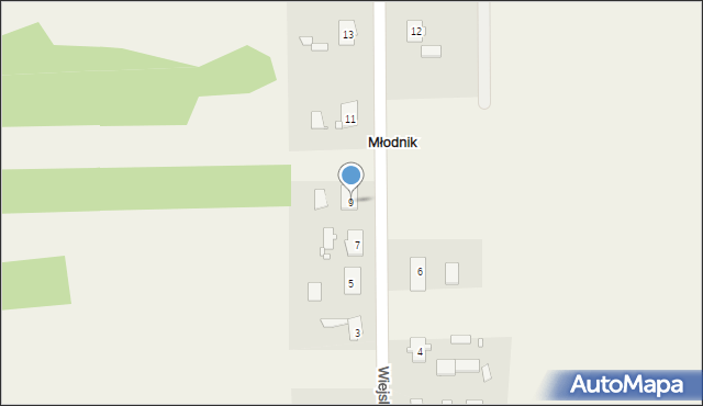 Młodnik, Wiejska, 9, mapa Młodnik
