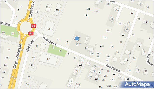 Modlnica, Wierzbowa, 15, mapa Modlnica