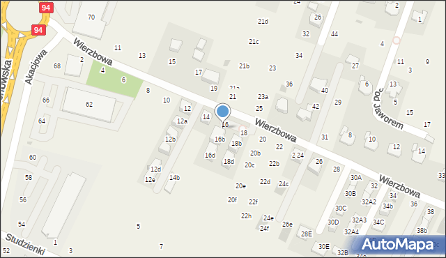 Modlnica, Wierzbowa, 16a, mapa Modlnica