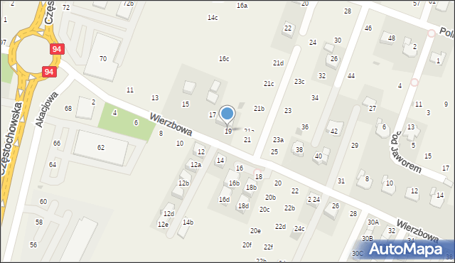 Modlnica, Wierzbowa, 19, mapa Modlnica