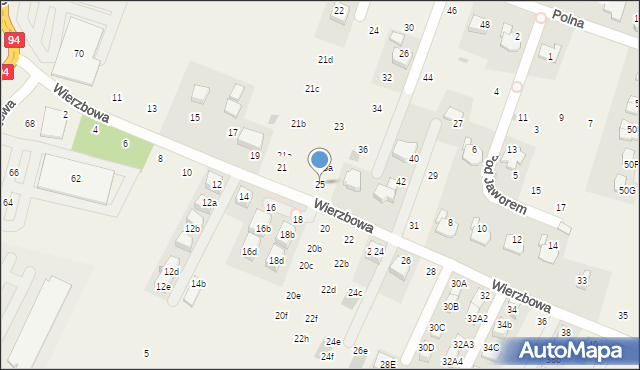 Modlnica, Wierzbowa, 25, mapa Modlnica