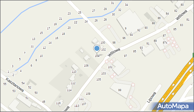 Modlniczka, Willowa, 104, mapa Modlniczka