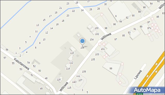 Modlniczka, Willowa, 106, mapa Modlniczka