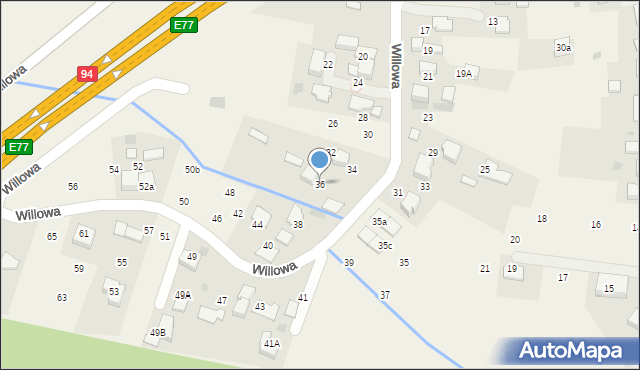 Modlniczka, Willowa, 36, mapa Modlniczka