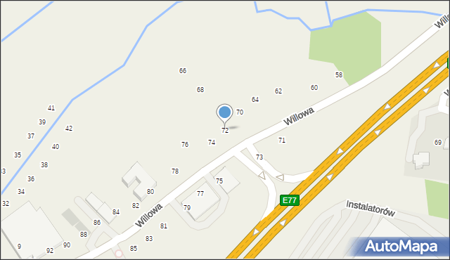 Modlniczka, Willowa, 72, mapa Modlniczka