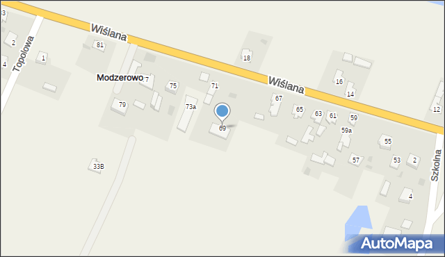 Modzerowo, Wiślana, 69, mapa Modzerowo