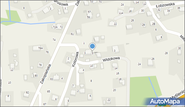 Mogilany, Widokowa, 1, mapa Mogilany