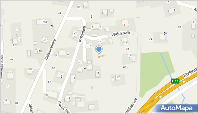 Mogilany, Widokowa, 8, mapa Mogilany