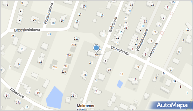 Mokronos Dolny, Wiśniowa, 20, mapa Mokronos Dolny