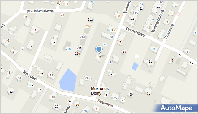 Mokronos Dolny, Wiśniowa, 26, mapa Mokronos Dolny