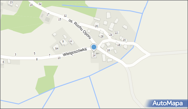 Mokrzyska, Wielgoszówka, 14, mapa Mokrzyska