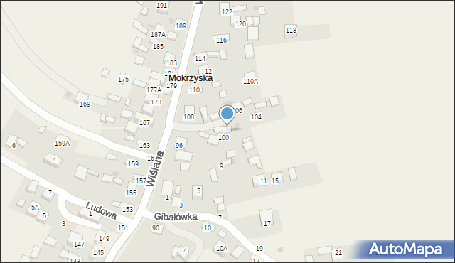 Mokrzyska, Wiślana, 102, mapa Mokrzyska