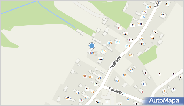 Mokrzyska, Wiślana, 103, mapa Mokrzyska