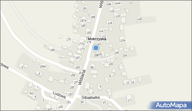Mokrzyska, Wiślana, 108, mapa Mokrzyska