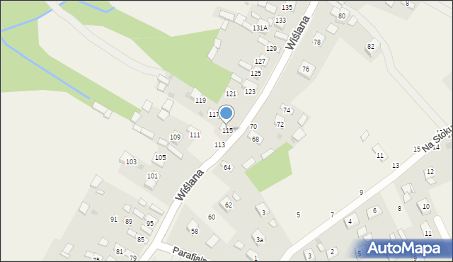 Mokrzyska, Wiślana, 115, mapa Mokrzyska