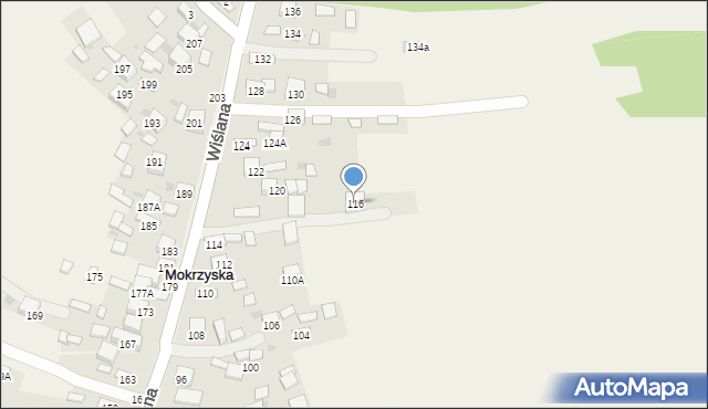 Mokrzyska, Wiślana, 116, mapa Mokrzyska