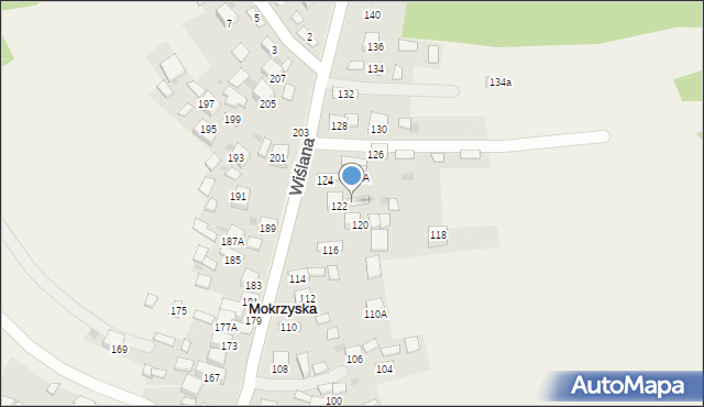 Mokrzyska, Wiślana, 122a, mapa Mokrzyska