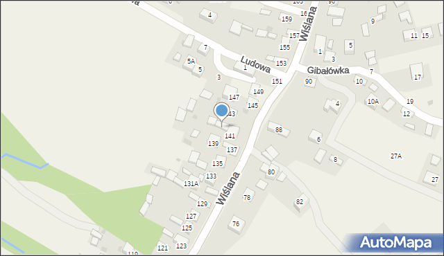 Mokrzyska, Wiślana, 141a, mapa Mokrzyska