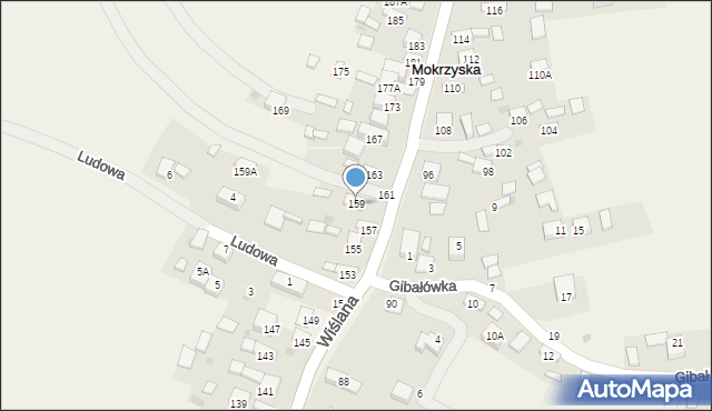 Mokrzyska, Wiślana, 159, mapa Mokrzyska