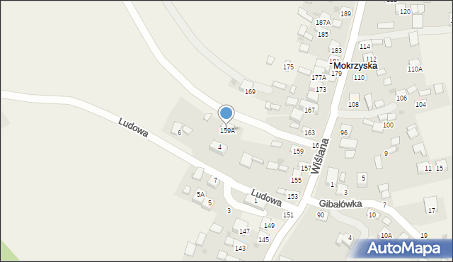 Mokrzyska, Wiślana, 159A, mapa Mokrzyska