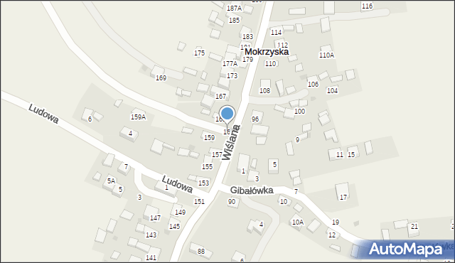 Mokrzyska, Wiślana, 161, mapa Mokrzyska