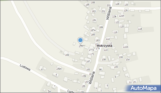 Mokrzyska, Wiślana, 175, mapa Mokrzyska