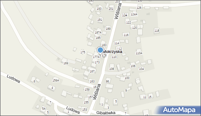 Mokrzyska, Wiślana, 177, mapa Mokrzyska