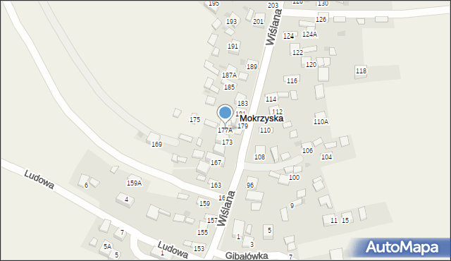 Mokrzyska, Wiślana, 177A, mapa Mokrzyska