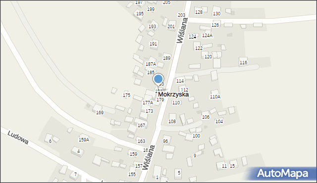 Mokrzyska, Wiślana, 181, mapa Mokrzyska