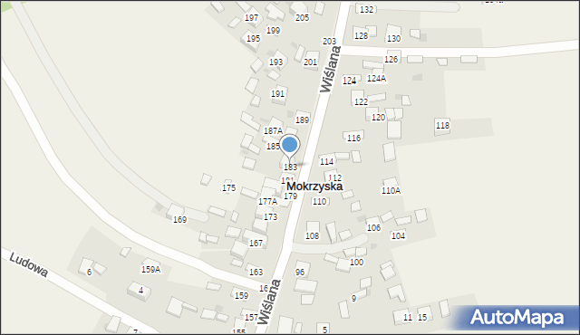 Mokrzyska, Wiślana, 183, mapa Mokrzyska