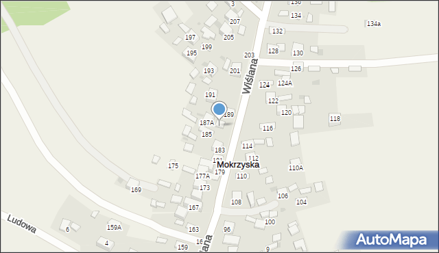 Mokrzyska, Wiślana, 187, mapa Mokrzyska