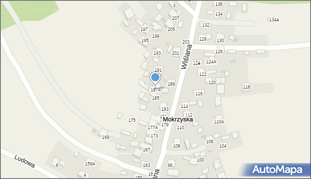 Mokrzyska, Wiślana, 187A, mapa Mokrzyska