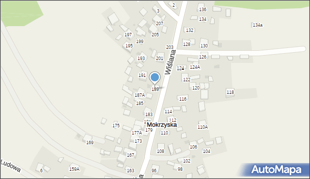 Mokrzyska, Wiślana, 189, mapa Mokrzyska