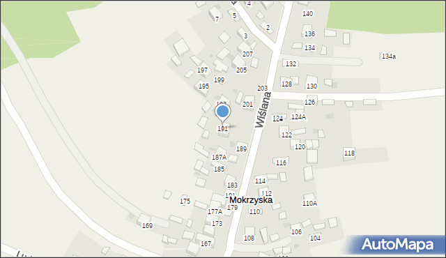 Mokrzyska, Wiślana, 191, mapa Mokrzyska