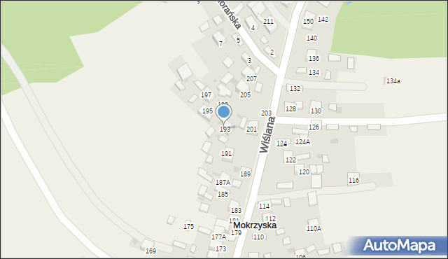 Mokrzyska, Wiślana, 193, mapa Mokrzyska