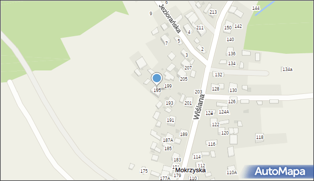 Mokrzyska, Wiślana, 195, mapa Mokrzyska