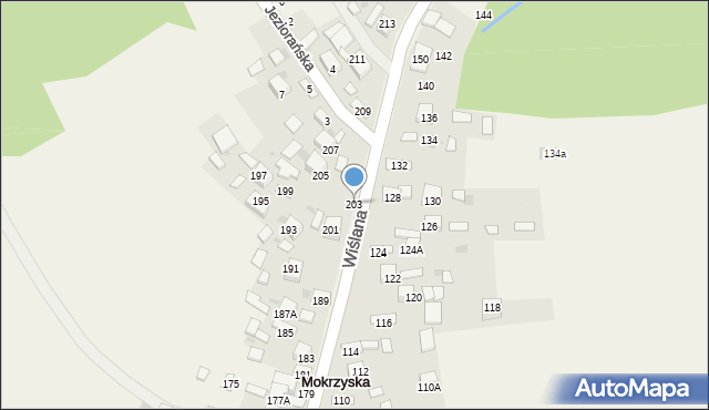 Mokrzyska, Wiślana, 203, mapa Mokrzyska