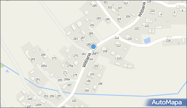 Mokrzyska, Wiślana, 206, mapa Mokrzyska